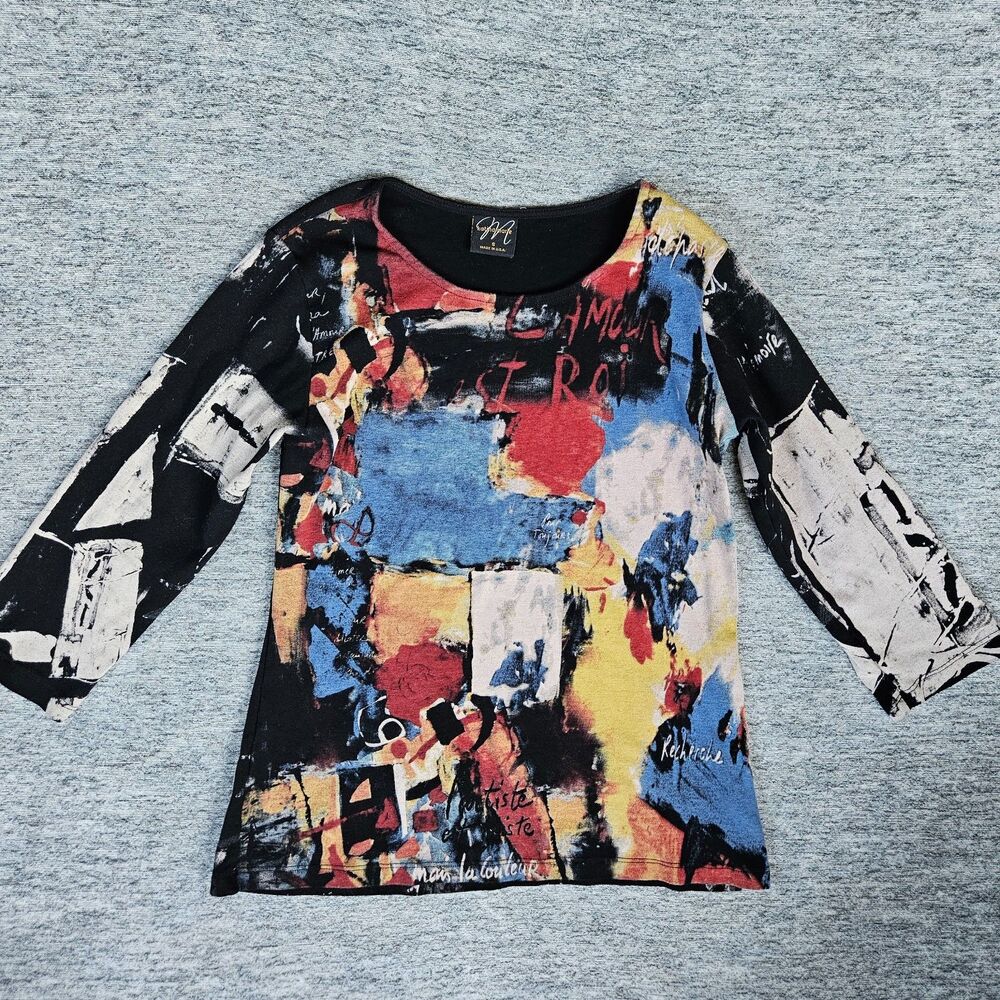 Vintage Katina Marie Artsy Boho Shirt Top Small Multicolor Whimsigoth Cotton USA